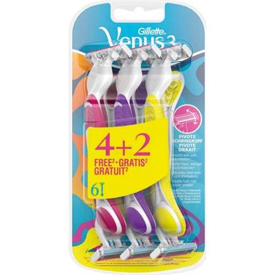 Gillette Venus 3 Renkli Kadınlar için Tek Kullanımlık Tıraş Bıçağı - Pürüzsüz Kayma ve Az Tahriş, 6lı Paket