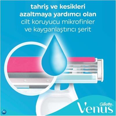 Gillette Venus 3 Renkli Kadınlar için Tek Kullanımlık Tıraş Bıçağı - Pürüzsüz Kayma ve Az Tahriş, 6lı Paket