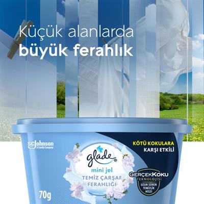 Glade Mini Jel Oda Kokusu Temiz Çarşaf Ferahlığı 70 gr Uzun Süre Kalıcı Koku Giderici