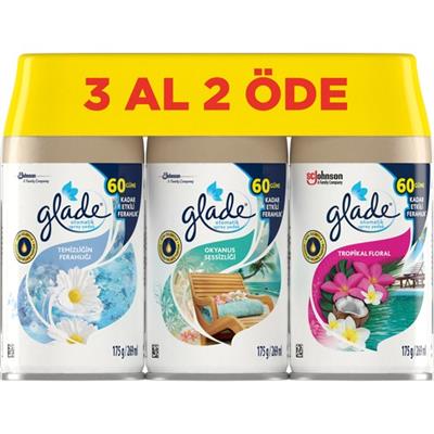 Glade Otomatik Sprey Yedek 3 Al 2 Öde Tropikal + Temizliğin Ferahlığı + Okyanus