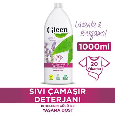 Gleen Organik İçerikli Vegan 1 lt Lavanta-Bergamot Sıvı Performans Çamaşır Deterjanı