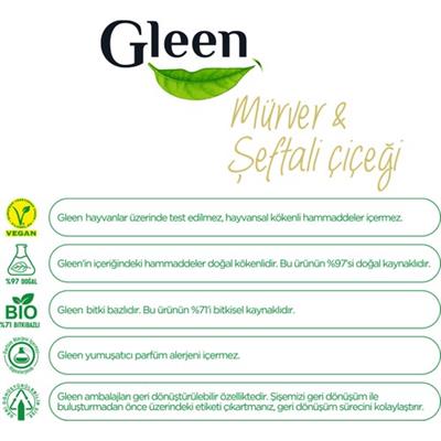 Gleen Organik İçerikli Vegan 1 lt Mürver-Şeftali Çiçeği Konsantre Yumuşatıcı
