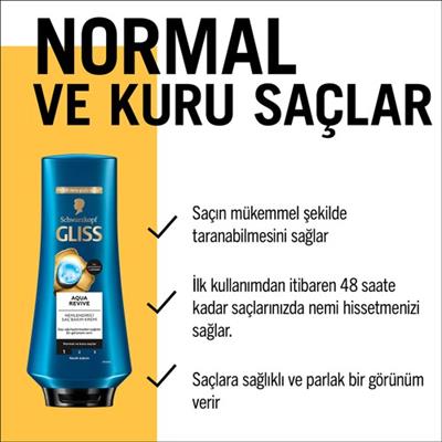 Gliss Aqua Revive  Hyalüron ve Deniz Yosunu Özlü Nemlendirici Saç Bakım Kremi 360  ml Normal ve Kuru Saçlar