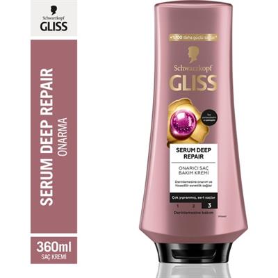 Gliss Serum Deep Repair  Hyalüron İksiri &  Kızılcık Onarıcı Saç Bakım Kremi 360 ml Yıpranmış Sert Saçlar