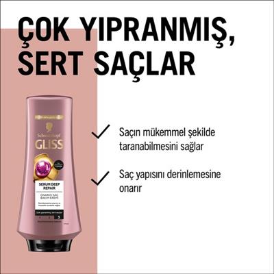Gliss Serum Deep Repair  Hyalüron İksiri &  Kızılcık Onarıcı Saç Bakım Kremi 360 ml Yıpranmış Sert Saçlar