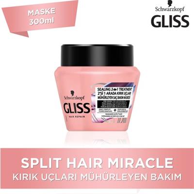 Gliss Split Hair Miracle 2Sİ 1 ARADA Kırık Uçları Mühürleyen Saç Bakım Maskesi - İyonik Kompleks ve Üzüm Çekirdeği Yağı ile 300 ml
