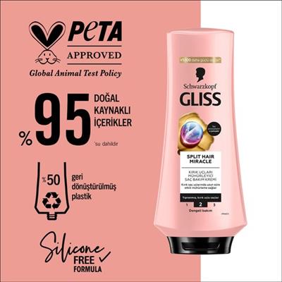 Gliss Split Hair Miracle İyonik Kompleks Kırık Uçları Mühürleyen Saç Bakım Kremi 360 ml Yıpranmış Saçlar