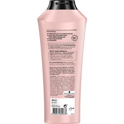 Gliss Split Hair Miracle İyonik Kompleks Kırık Uçları Mühürleyen Şampuan 500 ml Yıpranmış Saçlar