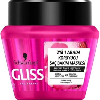 Gliss Supreme Length 2Sİ 1 ARADA Koruyucu Saç Bakım Maskesi - Biotin Kompleksi ve Şakayık Çiçeği Özü ile 300 ml