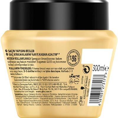 Gliss Ultimate Oil Elixir 2Sİ 1 ARADA Besleyici Saç Bakım Maskesi - Aminoasit ve Argan Yağı ile 300 ml