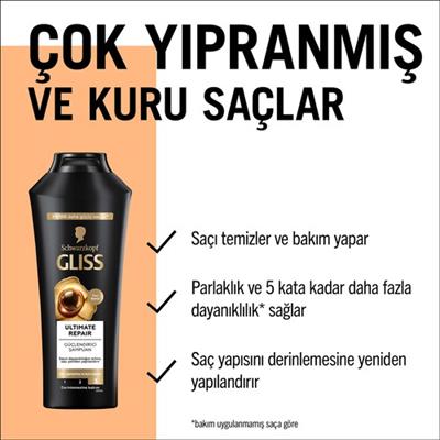 Gliss Ultimate Repair Keratin içeren Derinlemesine Güçlendirici Şampuan 400 ml Yıpranmış Kuru Saçlar