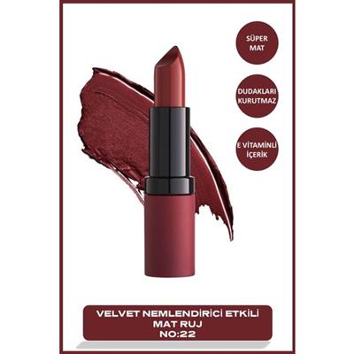 Golden Rose Velvet Matte Ruj No:22 Mid Brown – Paraben İçermeyen, Nemlendirici ve Uzun Süre Kalıcı Mat Dudak Rengi 1 Adet