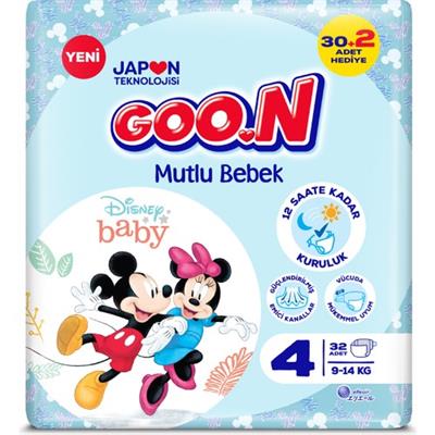 Goo.N Mutlu Bebek 4 Numara Bant Bebek Bezi - 12 Saat Kuruluk - 32 Adet