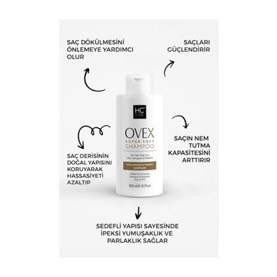 HC Care Ovex Süper Yumuşak Şampuan - Canlandırıcı ve Onarıcı Etki, Ultra Yumuşaklık ve Parlaklık, 300 ml, Bitkisel Formül, Paraben İçermez