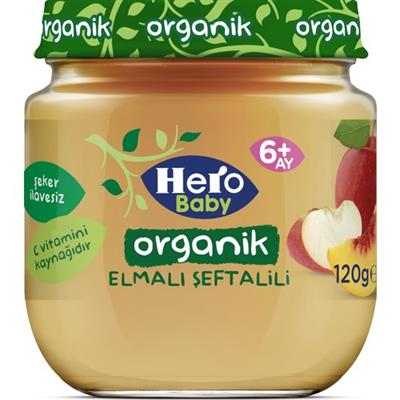 Hero Baby Organik Elma Şeftali Püresi Kavanoz Mama 120g