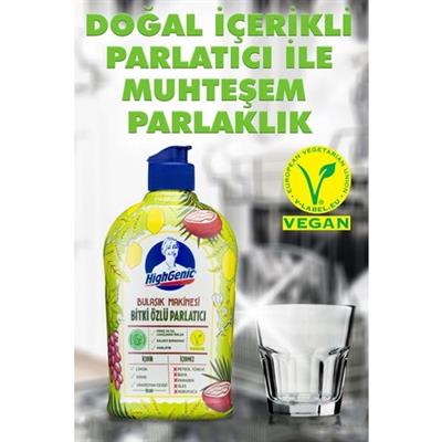 HighGenic Bitki Özlü Bulaşık Makinesi Parlatıcısı 500 ml - Kireç ve Su Lekelerini Önler, Kalıntı Bırakmaz, Limon Aromalı