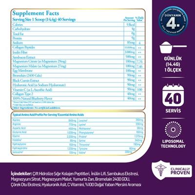 Kiperin %100 Saf ve Doğal Mor & Çoklu Kolajen Peptitleri içeren Lipozomal Teknoloji Diyet Takviyesi (576 gr)