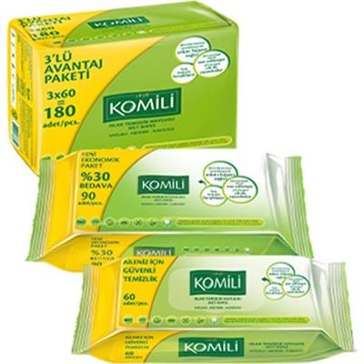 Komili 3x60 Yaprak Aromalı Islak Temizleme Mendili - Bebekler İçin Dermatolojik Olarak Test Edilmiştir
