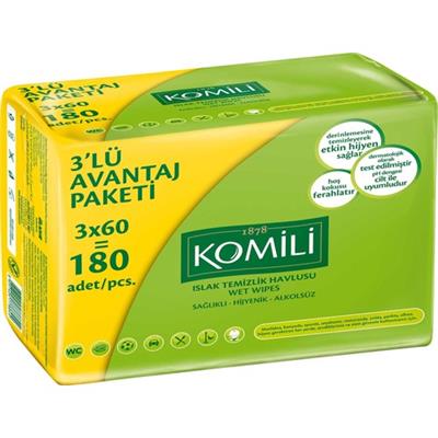 Komili 3x60 Yaprak Aromalı Islak Temizleme Mendili - Bebekler İçin Dermatolojik Olarak Test Edilmiştir