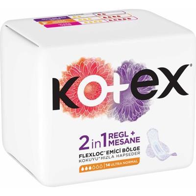 Kotex 2 in 1 Ultra Normal Ped 14 Adet Regl ve Mesane İçin Gün Boyu Koruma Sunar