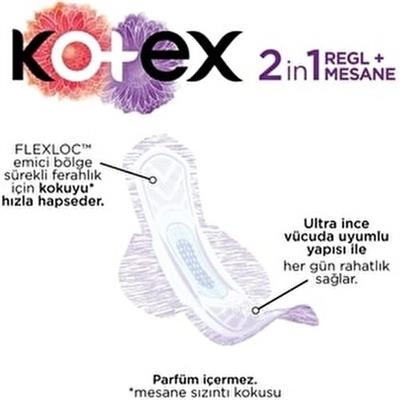 Kotex 2 In1 Regl + Mesane Ultra Uzun 12li Ped Gün Boyu Konfor ve Sızıntı Önleyici Teknoloji