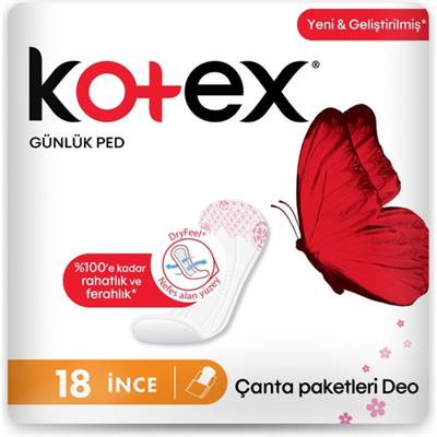 Kotex Günlük Ped İnce Çanta Paketleri 18li Nefes Alan Yüzey ile Rahatlık Sağlar