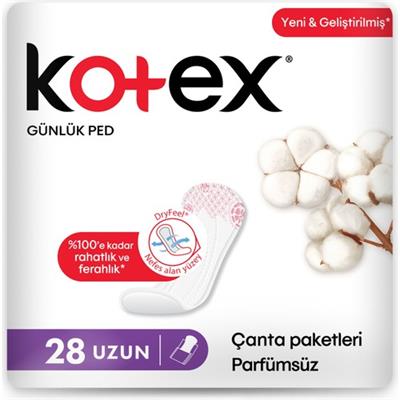 Kotex Günlük Ped Uzun Çanta Paketleri Parfümsüz 28li
