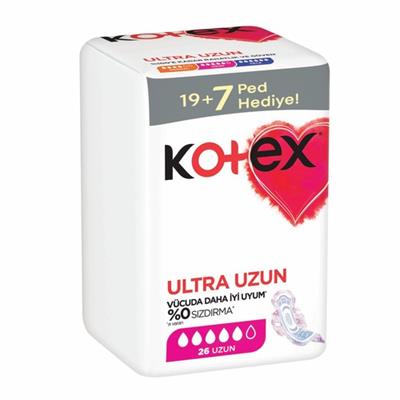 Kotex Hijyenik Ped Ultra Uzun 26 Adet Sızıntı Önleyici Teknoloji ile Gün Boyu Koruma