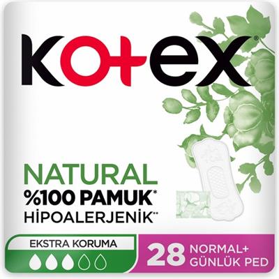 Kotex Natural Hijyenik + Günlük Ped %100 Pamuk Hipoalerjenik 28li