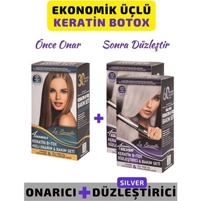 La Benedic Ekonomik 3lü Sılver Keratin Botox Onarıcı ve Düzleştirici Full Set (Sılver ve Açık Sarı Platın Renkli Saçlar Için)