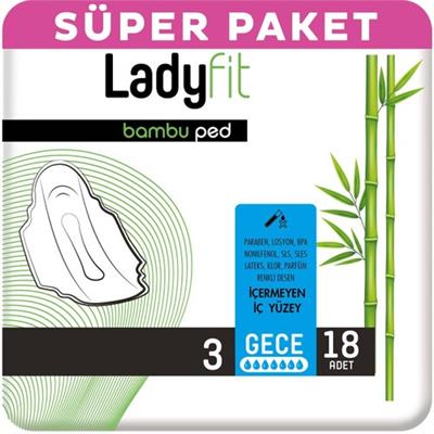 Ladyfit Bambu Ped Süper Gece 18 Adet Paraben ve Kimyasal İçermeyen Konforlu Ped