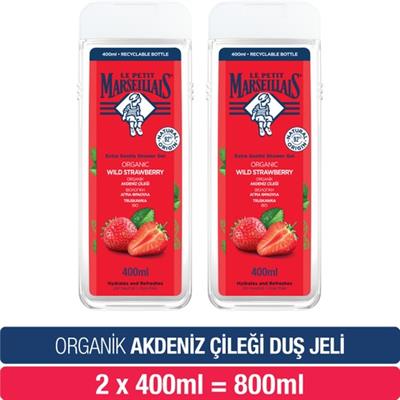 Le Petit Marseillais Duş Jeli Akdeniz Çileği 2x400 ml Nemlendirici Bitkisel pH Dengeli Formül