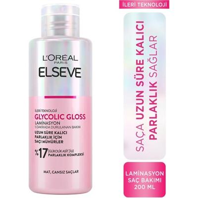 LOréal Paris Elseve Glycolic Gloss Parlaklığı Saça Mühürleyen Laminasyon 5 Dakikada Durulanan Bakım 200ML
