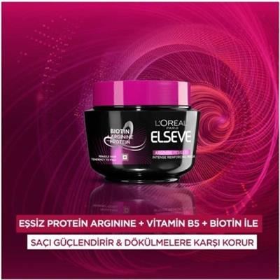 LOréal Paris Elseve Güçlendirici Saç Maskesi 300 ml – Biotin, B5 Vitamini ve Arginin ile Dökülme Karşıtı Silikonsuz Onarım