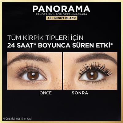 LOréal Paris Panorama Hacim Veren Maskara All Night Black - Siyah