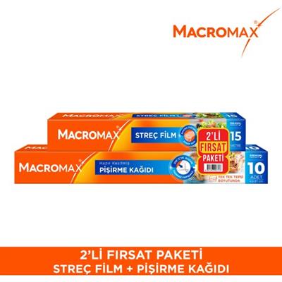Macromax 2li Fırsat Paketi (Streç Film 15m + Hazır Kesilmiş Pişirme Kağıdı 10 Adet)