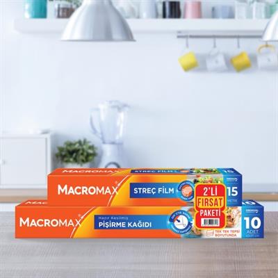 Macromax 2li Fırsat Paketi (Streç Film 15m + Hazır Kesilmiş Pişirme Kağıdı 10 Adet)