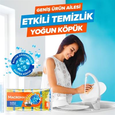 Macromax Bubble Bulaşık Süngeri 5li Paket, Büyük Gözenekli Ekstra Köpük Teknolojisi