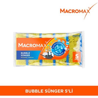 Macromax Bubble Bulaşık Süngeri 5li Paket, Büyük Gözenekli Ekstra Köpük Teknolojisi