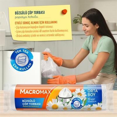 Macromax Büzgülü Çöp Torbası Orta Boy (55x60cm) Papatya Kokulu 10 Adet