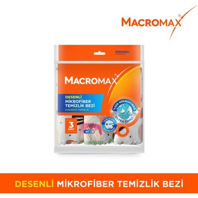 Macromax Desenli Mikrofiber Temizlik Bezi 3lü Paket, Ultra Emici Toz Alıcı Çok Amaçlı Bez