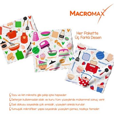 Macromax Desenli Mikrofiber Temizlik Bezi 3lü Paket, Ultra Emici Toz Alıcı Çok Amaçlı Bez