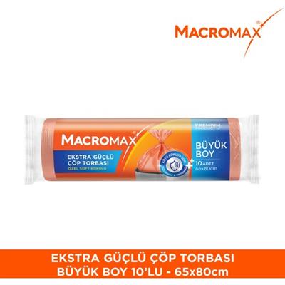Macromax Ekstra Güçlü Çöp Torbası Büyük Boy (65x80 cm), Soft Kokulu 10 Adet