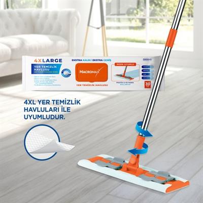 Macromax Famous+ Düz Mop Yer Temizlik Sistemi, Islak ve Kuru Kullanım, 360 Döner Başlıklı Pratik Paspas