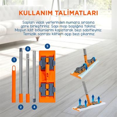 Macromax Famous+ Düz Mop Yer Temizlik Sistemi, Islak ve Kuru Kullanım, 360 Döner Başlıklı Pratik Paspas