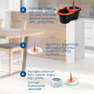 Macromax Focus Black Otomatik Temizlik Seti, Pedalsız Döner Sıkmalı 360 Başlıklı Mikrofiber Paspas
