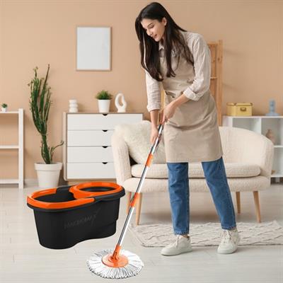 Macromax Focus Black Otomatik Temizlik Seti, Pedalsız Döner Sıkmalı 360 Başlıklı Mikrofiber Paspas