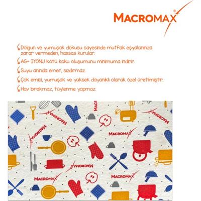 Macromax Gümüş İyonlu Bulaşık Kurutma Matı, Süper Emici, Hızlı Kuruyan Koku Yapmaz Mutfak Altlığı