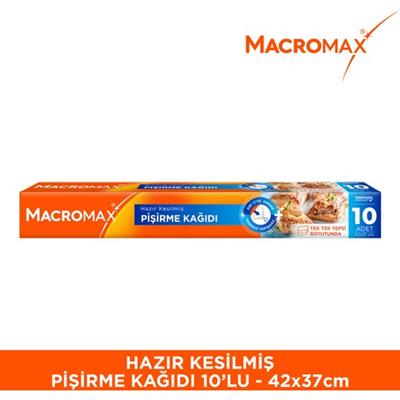 Macromax Hazır Kesilmiş Pişirme Kağıdı 10 Adet, Standart Fırın Tepsisi Boyutu (42x37 cm)