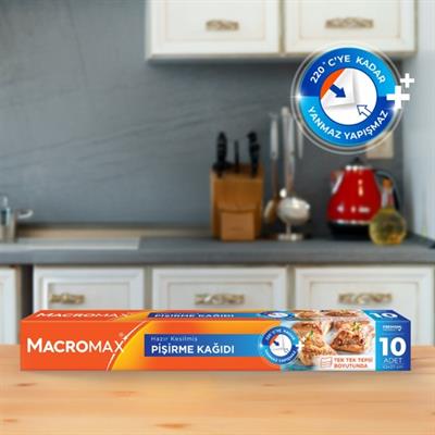 Macromax Hazır Kesilmiş Pişirme Kağıdı 10 Adet, Standart Fırın Tepsisi Boyutu (42x37 cm)